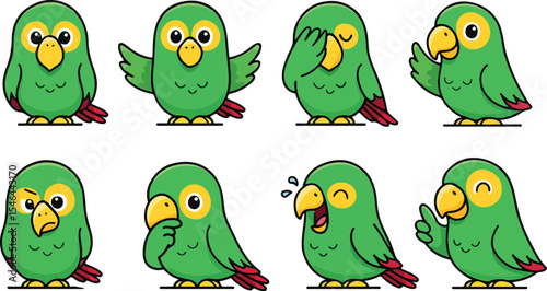 vector illustration of parrot bird macaw funny cute cartoon mascot character cartoon with 8 poses 02