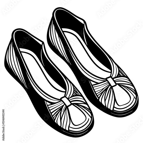 Pair of elegant ballet shoes with bows isolated on white background