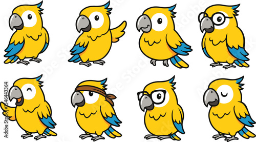 vector illustration of parrot bird macaw funny cute cartoon mascot character cartoon with 8 poses 03
