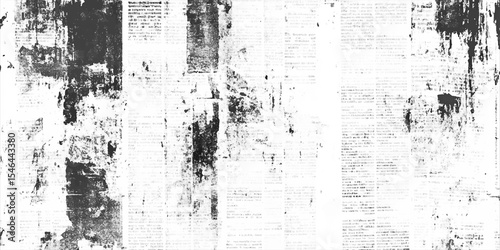 Old white newspaper paper grunge vintage background. Vector black and white vintage grunge newspaper collage background with newspaper seamless pattern with black and white.