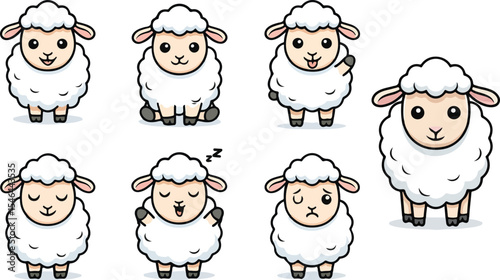 vector illustration of sheep ewe funny cute cartoon mascot character cartoon with 7 poses 