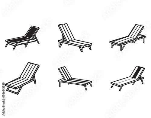 set of poolside lounger icon silhouette vector illustration
