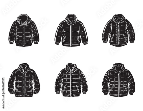 puffer jacket sketch icon silhouette vector illustration