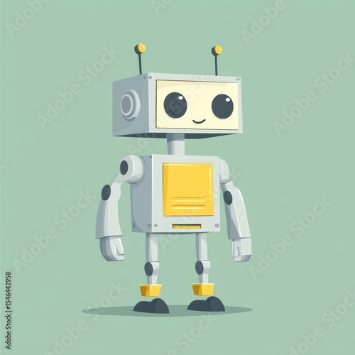 Cute robot character in light grey and yellow