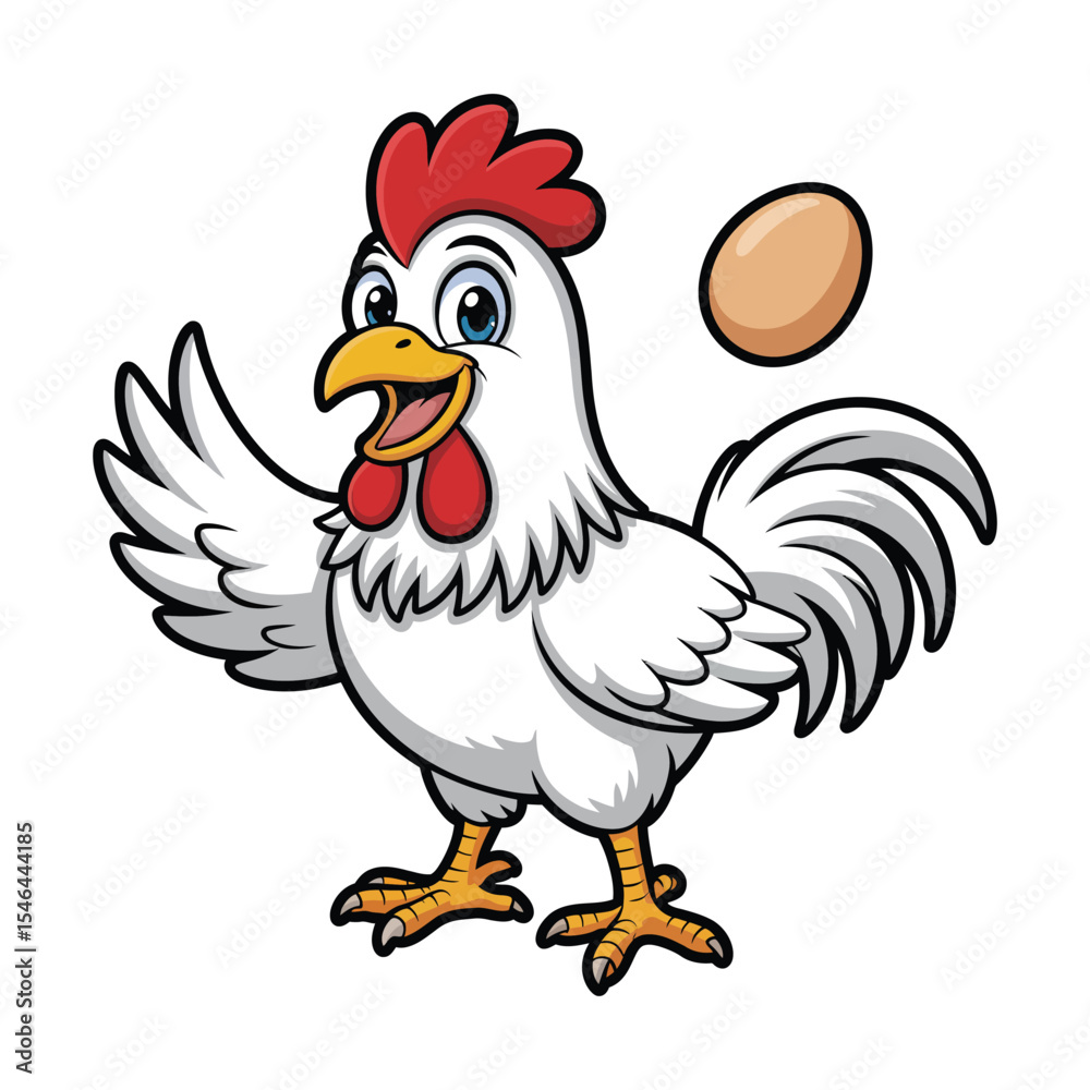 Fototapeta premium Happy White Rooster Cartoon Character with Brown Egg Illustration chicken