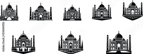 Taj Mahal silhouette design set vector illustration