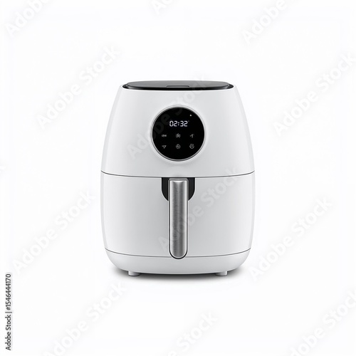 White air fryer on white background for kitchen appliance concept