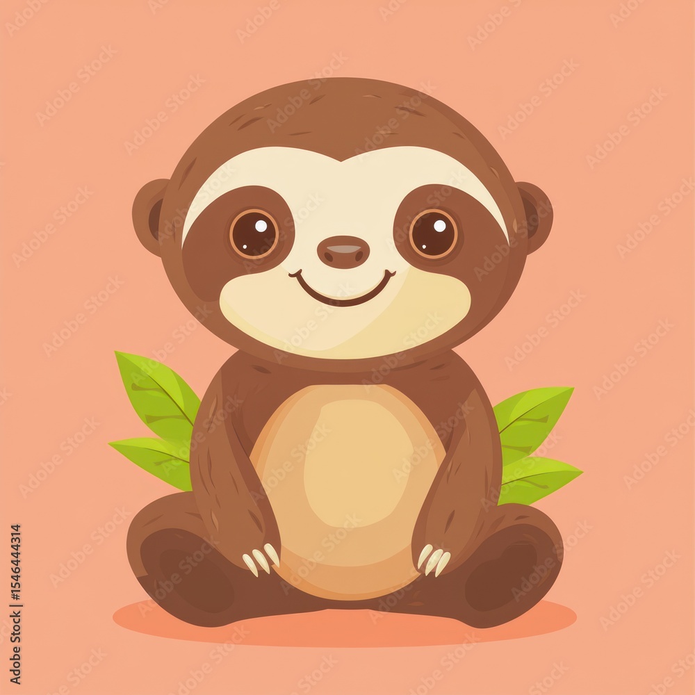 Obraz premium Cute sloth sitting with leaves
