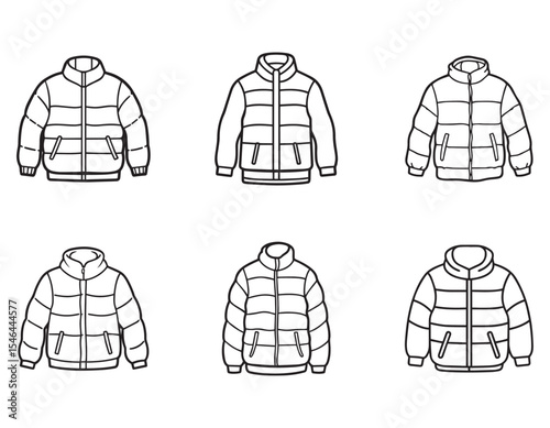 puffer jacket sketch icon line art vector illustration