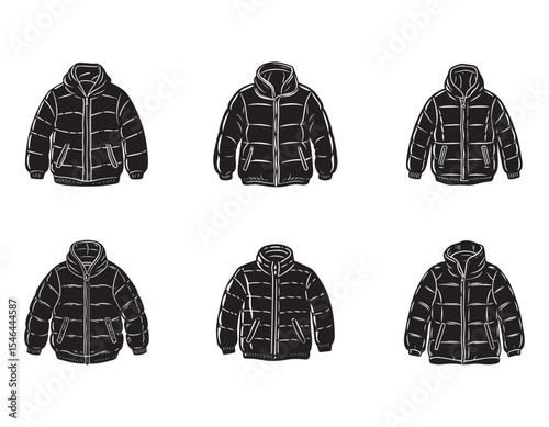 puffer jacket sketch icon silhouette vector illustration