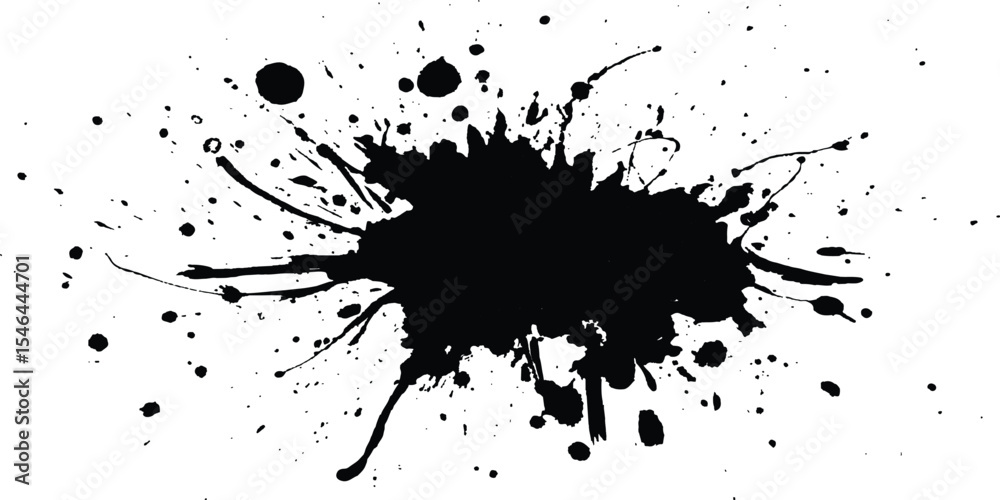 Black ink Splatter black paint ink brush strokes isolated white background. Vibrant ink splat on white background. Black splatter of paint on a white background. Black ink Splatter black paint ink brush strokes isolated white background. Vibrant ink splat on white background. Black splatter of paint on a white background.