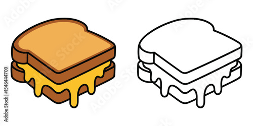 Coloring book of a grilled cheese sandwich with gooey cheese outline vector illustration