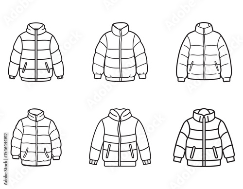 set of puffer jacket sketch icon line art vector illustration