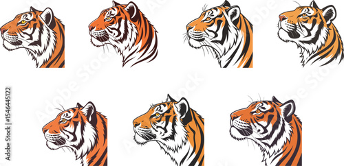 tiger head side pose mascot logo set vector illustration