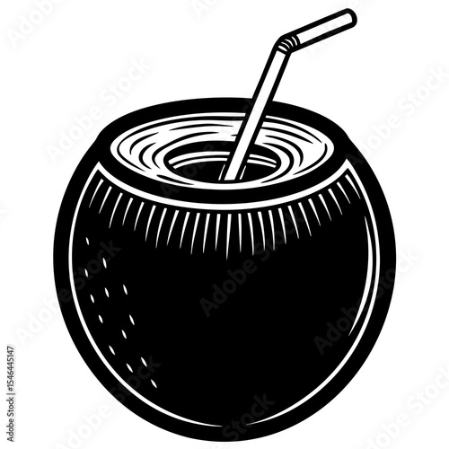 Coconut cocktail with straw isolated on white background
