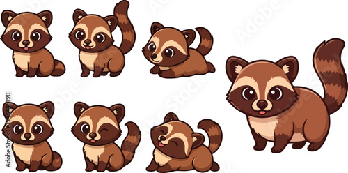 vector illustration of badger ferret weasel civet funny cute cartoon mascot character cartoon with 7 poses 01