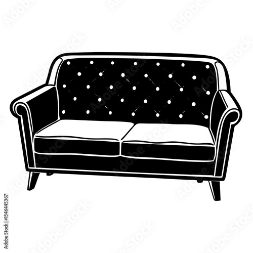Elegant sofa with tufted back isolated on white background