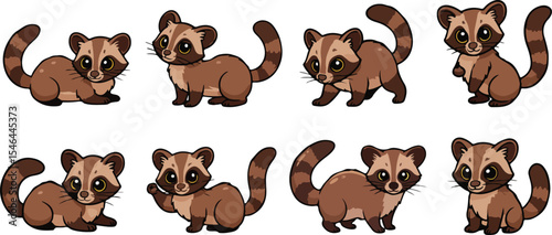 vector illustration of badger ferret weasel civet funny cute cartoon mascot character cartoon with 8 poses 