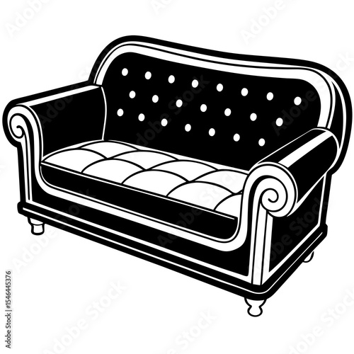 Elegant sofa isolated on white background with button tufted design