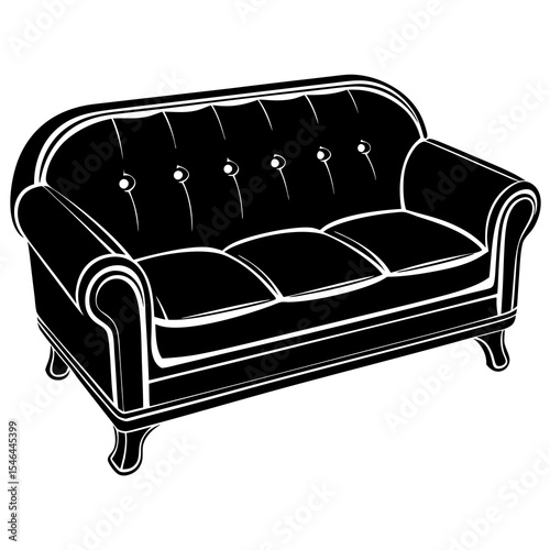 Elegant sofa isolated on white background with tufted design