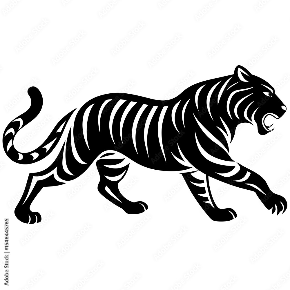 Fototapeta premium Black and white tiger isolated on white background