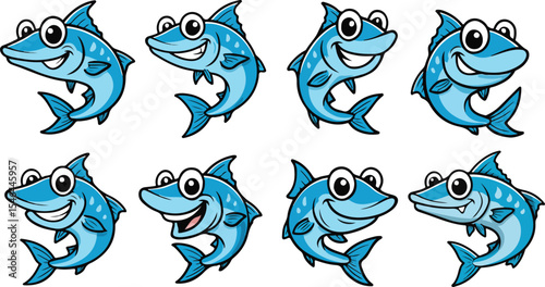 vector illustration of barracuda sea fish funny cute cartoon mascot character cartoon with 8 poses 03