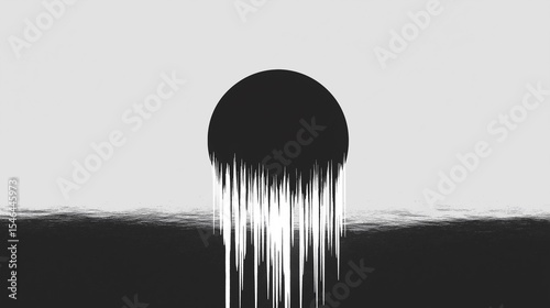 Abstract Black and White Design Featuring a Melting Sphere with Dripping White Streaks