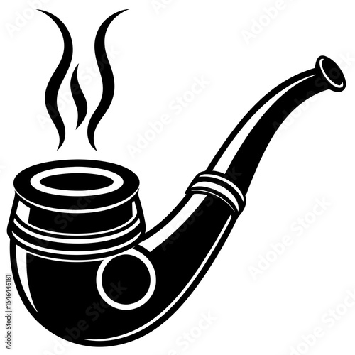 Smoking pipe with smoke isolated on white background