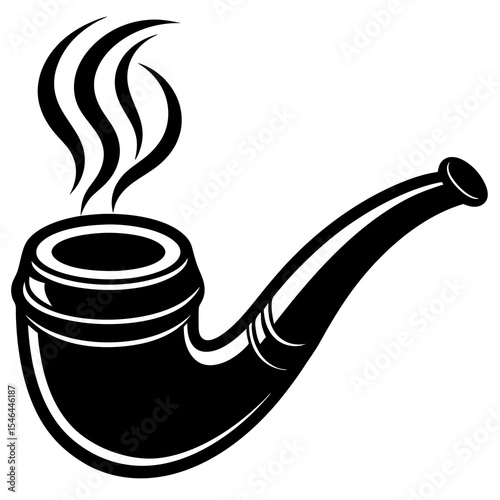 Classic tobacco pipe with swirling smoke isolated on white background