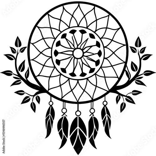 Native american dreamcatcher with feathers isolated on white background