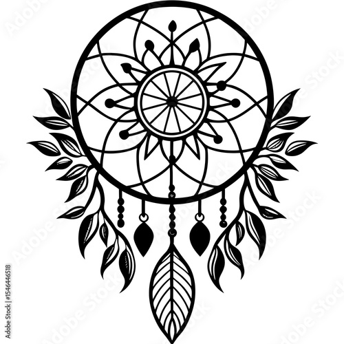 Native american dreamcatcher with feathers isolated on white background