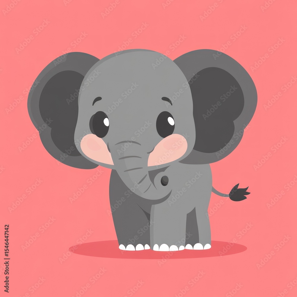 Fototapeta premium Cute elephant cartoon on pink background