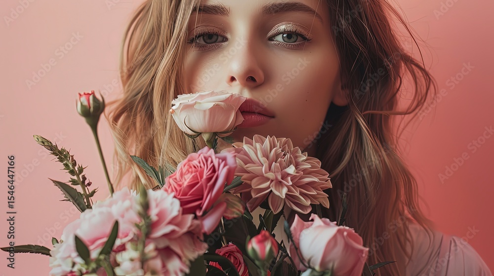 Fototapeta premium beautiful young woman with flowers