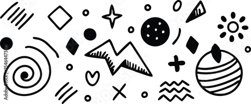 Simple black and white abstract doodle elements