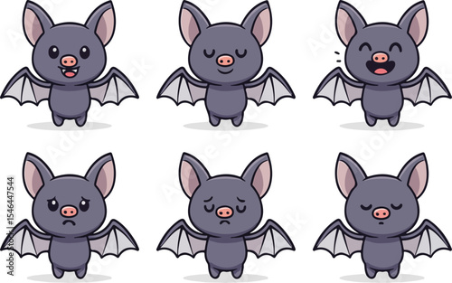 vector illustration of bat funny cute cartoon mascot character cartoon with 6 poses 01