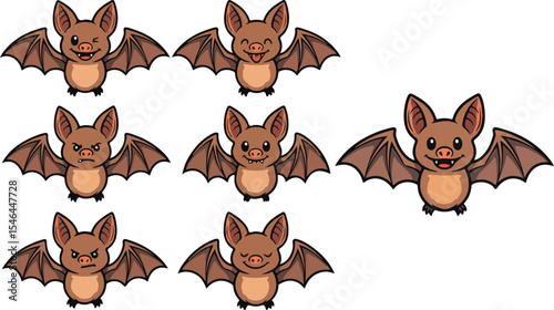 vector illustration of bat funny cute cartoon mascot character cartoon with 7 poses 02