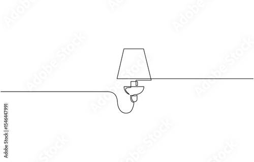 Lamp on ceiling as one line drawing banner. Continuous hand drawn minimalist minimalism design, one continuous line drawing of wall lamp.