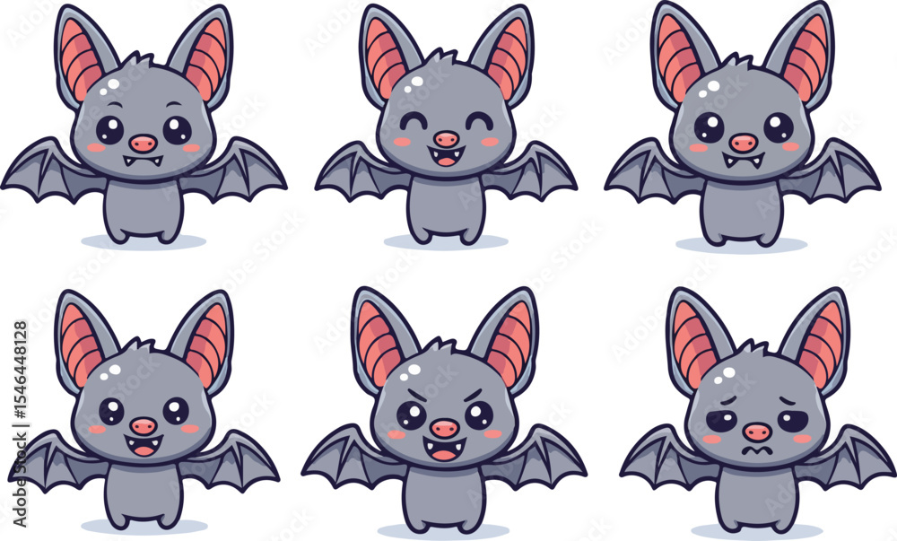 Fototapeta premium vector illustration of bat funny cute cartoon mascot character cartoon with 6 poses 02