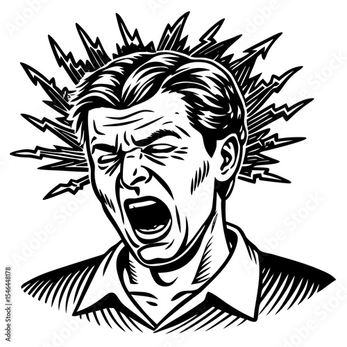 Man screaming in frustration isolated on white background