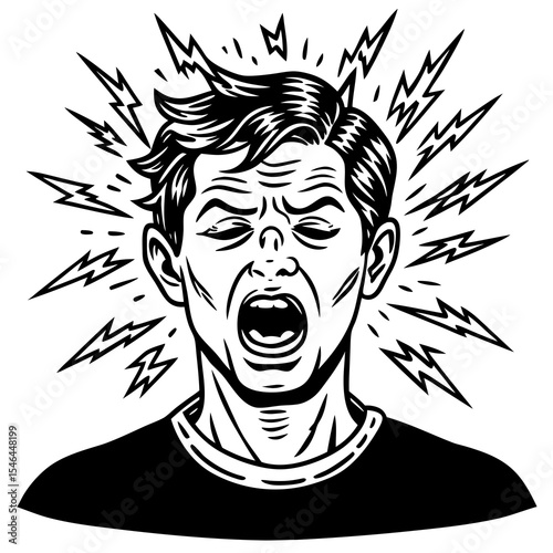 Man screaming in frustration isolated on white background
