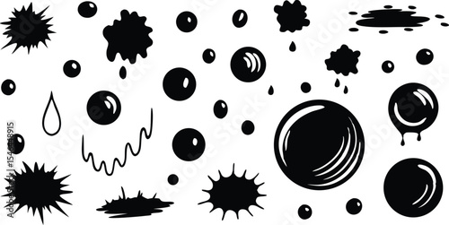 Vector set of black ink blots and drops