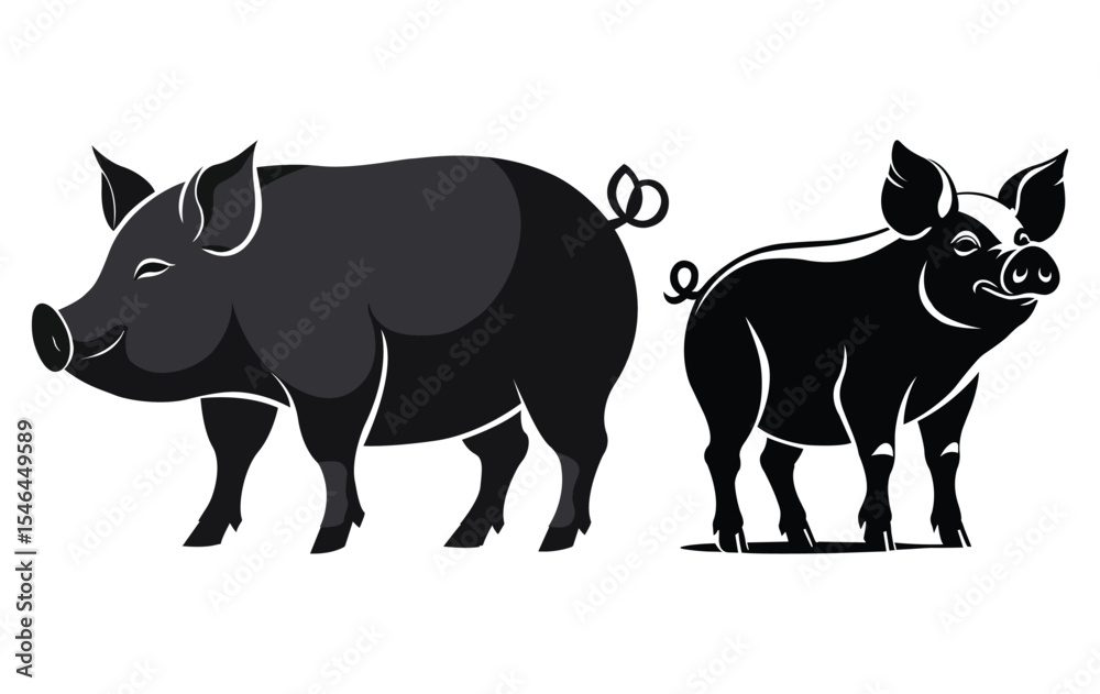 Fototapeta premium Stylized Pig Vector Silhouette Set 