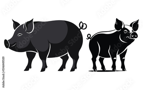 Stylized Pig Vector Silhouette Set

