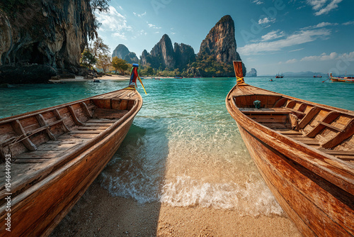Long tail boats on the beach