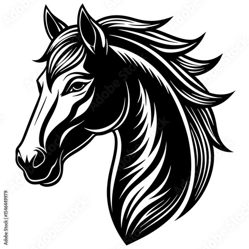 Horse head with flowing mane isolated on white background