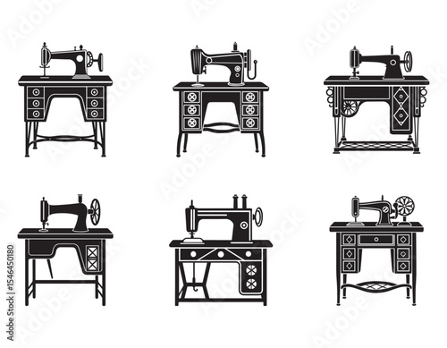 set of sewing table icon silhouette vector illustration