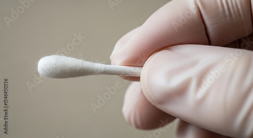 Close-up of a cotton swab held by a gloved hand