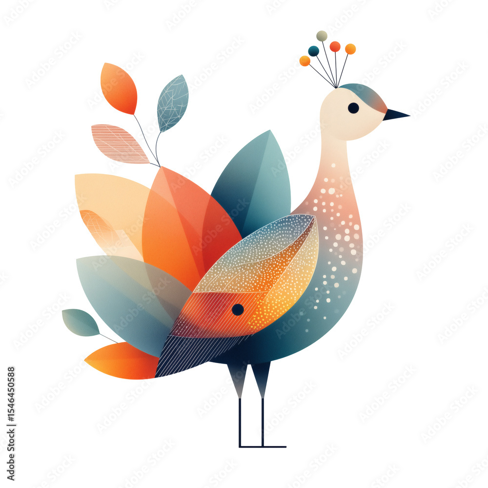 Naklejka premium Isolated transparent background of colorful animestyle peacock chick in vibrant nature environment