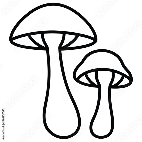 Line art illustration of two mushrooms