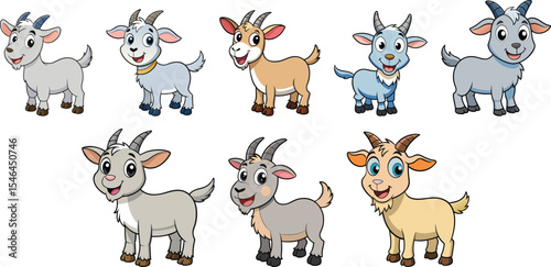 cute baby goat cartoon set vector illustration